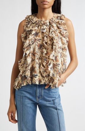 Ulla Johnson Sabra Floral Metallic Sleeveless Silk Blend Top in Cameo at Nordstrom, Size 00