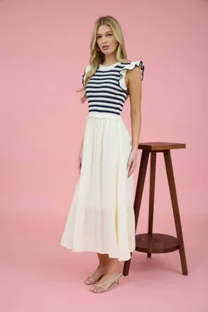 ZOE AND CLAIRE Mixed Media Midi Dress In White