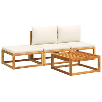 vidaXL Conjunto De Sof&aacute; De Jard&iacute;n De 4 Piezas Con Cojines De Madera De Acacia Y Rat&aacute;n Vidaxl