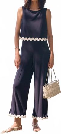 Joseph Ribkoff Contrast Trim Sleeveless Culotte Jumpsuits In Midnight Blue/white