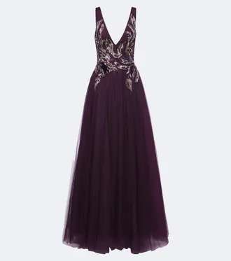Costarellos Abito lungo Vianna in tulle con paillettes