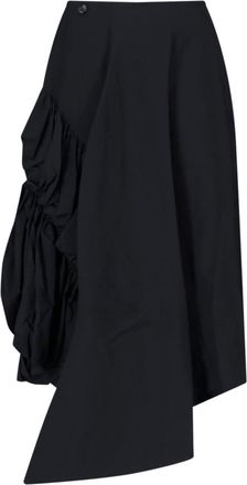 Comme Des Gar&ccedil;ons Asymmetric Midi Skirt With Draped Detailing In Black Wool