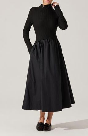 ASTR the Label Kearney Long Sleeve Mixed Media Dress in Black at Nordstrom Rack, Size Small
