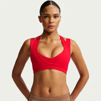 Nike Womens SKIMS Matte Double-Layer Plunge Bra in Red | IV6858-657