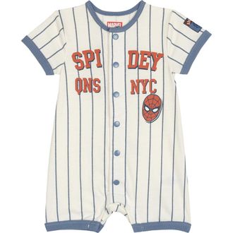 MARVEL Spider-Man Baseball One Piece Romper in Spider Man Blue at Nordstrom, Size 0-3M