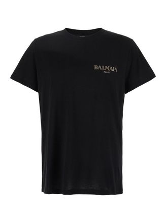 Balmain Black Crewneck T-Shirt With Logo Lettering On The Front In Cotton Man