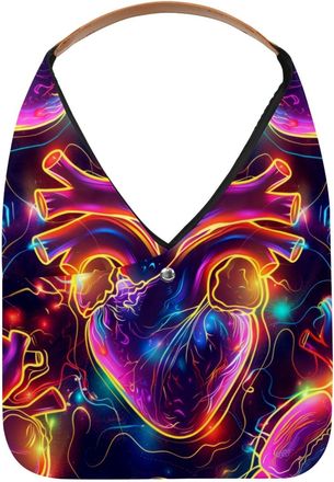 Generic Colors Neon Human Heart Reusable Lightweight Grocery Bags - Foldable Into Compact Pouch, Washable & Sturdy, Multipurpose for Shopping and Travel