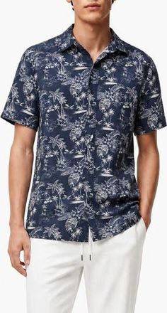 Onia Short Sleeve Linen Blend Button-Up Shirt in Vintage Indigo at Nordstrom Rack, Size Xx-Large