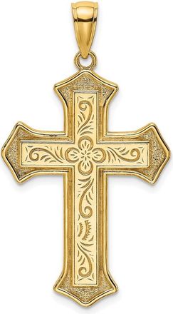 Diamond2Deal 14k Gold 2-D Filigree Center Block Cross Charm Pendant