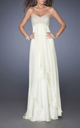 La Femme Empire Waist Chiffon Gown In Pale Yellow