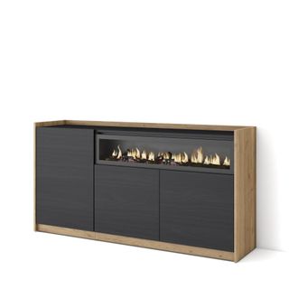 Skraut Home Skraut Home - Aparadores Para Sal&oacute;n, 156x37x80cm, 3 Puertas, Chimenea El&eacute;ctrica, Negro Y Roble