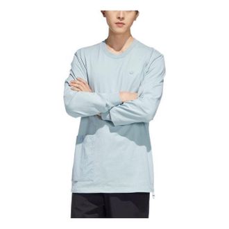 adidas Mens adidas Solid Color Logo Pocket Sports Long Sleeves Gray T-Shirt HM8012