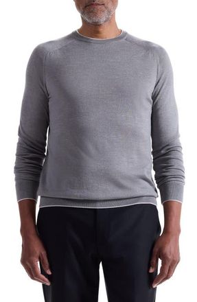 Bugatchi Tipped Merino Wool, Silk & Linen Crewneck Sweater in Zinc at Nordstrom, Size Xxx-Large