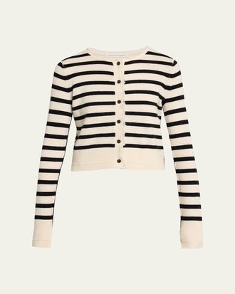 Maria McManus Cashmere and Cotton Stripe Petite Fringe-Trim Cardigan