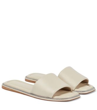Brunello Cucinelli Embellished leather slides