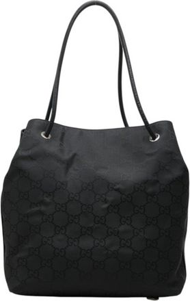 Gucci Black Nylon Leather Shoulder Bag Tote Bag (Pre-Owned)