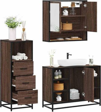 vidaXL Vidaxl - Set De Muebles Ba&ntilde;o 3 Pzas Madera Contrachapada Roble Marr&oacute;n