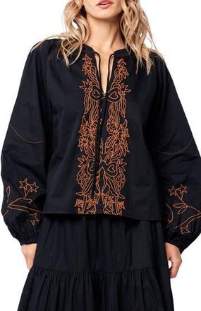 Ciebon Gracie Split Neck Top in Black Multi at Nordstrom Rack, Size Small