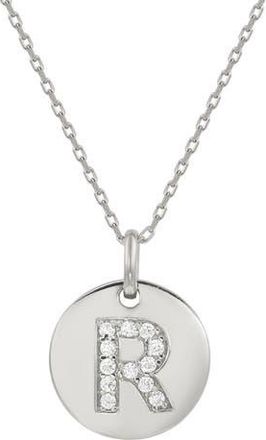 Suzy Levian Cubic Zirconia Initial Disc Pendant Necklace in White - R at Nordstrom Rack, Size 18