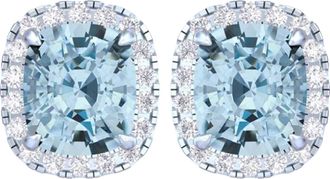 Diamond2Deal 14k White Gold Vivid Blue Cushion Cut 5.5 Ct Lab-Grown Diamond Halo Stud Earrings