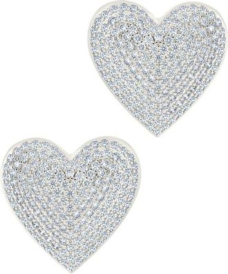 Sterling Forever Silver Cz Disco Heart Statement Stud Earrings