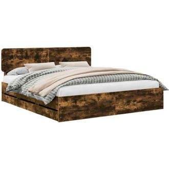 vidaXL Bed Frame with Drawer Smoked Oak 200 x 200 cm Engineered Wood vidaXL