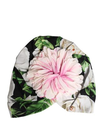 Dolce & Gabbana Black Floral Motif Turban Headwear Women Hat Elastane Silk