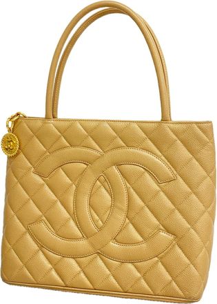 Chanel Beige Grained Calfskin Tote Bag (Pre-Owned)