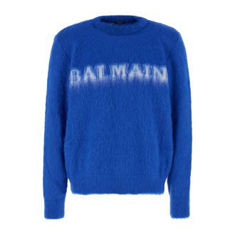 Balmain Round-neck Knitwear, male, Blue, Size: XL Round-neck Knitwear