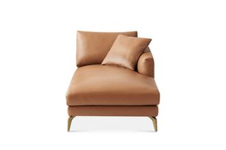 Castlery Lena Leather Right Chaise Sofa, American Top Grain Leather, Brown, Brass Leg
