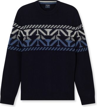 Olymp Rundhalspullover OLYMP Jaquard, Herren, Gr. XXL, blau (marine), Strick, Obermaterial: 50% Wolle, 38% Baumwolle, 12% Polyamid, regular fit, Rundhals, R