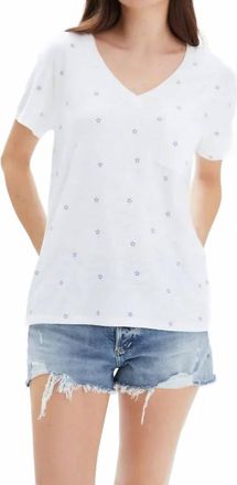 Chrldr All Over Stars V-Neck Wide T-Shirt In White