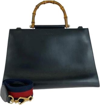 Gucci Pre-owned Handbags, female, Black, Size: ONE SIZE Pre-owned Bamboo Nymphaea Leather Handbag