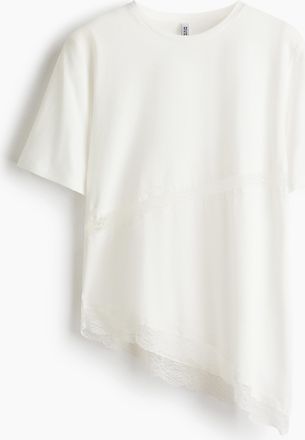 H&M T-Shirt mit Spitzenbesatz - White
