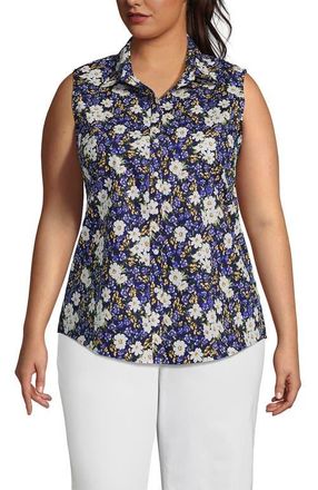 Lands End Plus Size No Iron Sleeveless Shirt in Deep Sea Spring Floral at Nordstrom, Size 2X