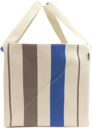 Herm&egrave;s Blue Brown White Canvas Tote Bag (Pre-Owned)