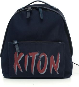 Kiton Maxi Logo Leren Cordura Rugzak - Heren - Rugzakken - Blauw - ONE Size - Leer - Tassen