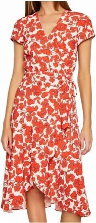Bardot Floral Fiesta Print Faux Wrap Midi Dress In Red