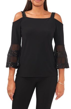 Chaus Cold Shoulder Bell Sleeve Top in Black/gunmetal at Nordstrom, Size Medium