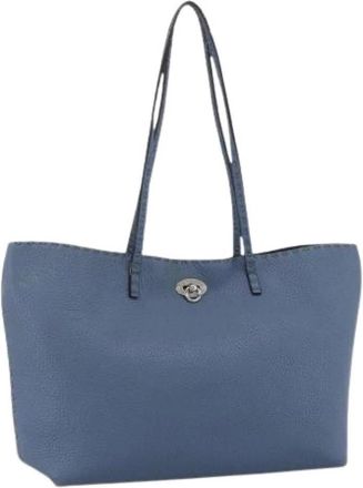 Fendi Pre-owned Leren Tote Bag - Dames - Vintage Shopper - Blauw - ONE Size - Leer - Vintage