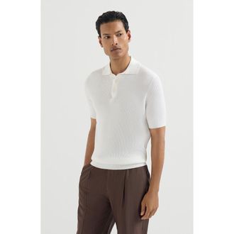 Brunello Cucinelli Cotton English rib knit polo shirt in Panama at Nordstrom, Size 54