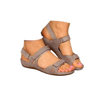 Generic Sandals for Women 2026 Comfortable Casual Wedge Sandals Open Toe Adjustable Ankle Strap Sandals Summer Wide Fit Low Heel Walking Sandals with Arch Sup