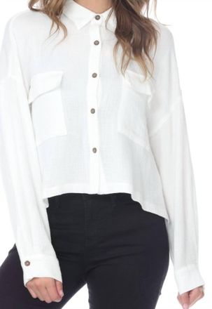 Rain + Rose Lumi Long Sleeve Button-Up Blouse In White