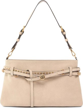 Pinko Belt Shoulder Bag In Beige Leather