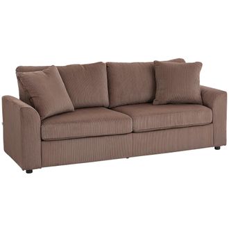 HOMCOM 212 Cm Upholstered Jumbo Cord Sofa Couch With Spring Cushion - Brown | TJ Hughes
