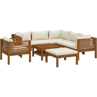 vidaXL Muebles De Jard&iacute;n 8 Pzas Cojines Crema Madera Maciza De Acacia Vidaxl
