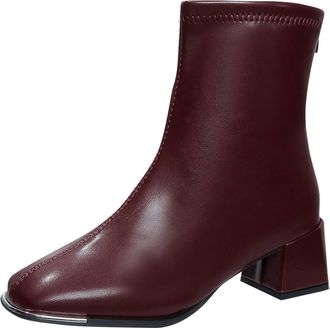 Generic Wine Womens Berry Rear Zipper Boots with Pointed Toe, Chunky Heel for Comfort, Ideal for Casual Wear