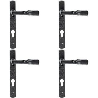 Loops 4x PAIR Ornate Twisted Lever on Narrow Euro Backplate 220 x 28mm Black Antique