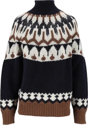 Ermanno Scervino Geometric Patterned High Ribbed Neck Knit Sweater