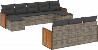 vidaXL Set De Sof&aacute;s De Jard&iacute;n 10 Pzas Con Cojines Rat&aacute;n Sint&eacute;tico Gris Vidaxl